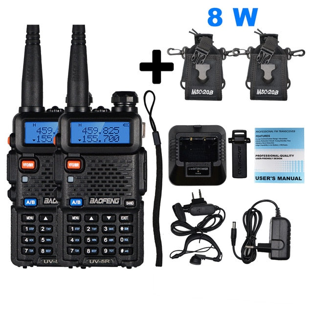 2 uds Real 8W Baofeng uv-5r Walkie Talkie de alta potencia portátil Ham CB Radio uv 5r banda Dual VHF/UHF FM transceptor Radio bidireccional