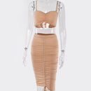 Articat Two Piece Sexy Pleated Party Dress Women Spaghetti Strap Backless Slinny Pencil Christmas Dress Casual Dress Vestidos