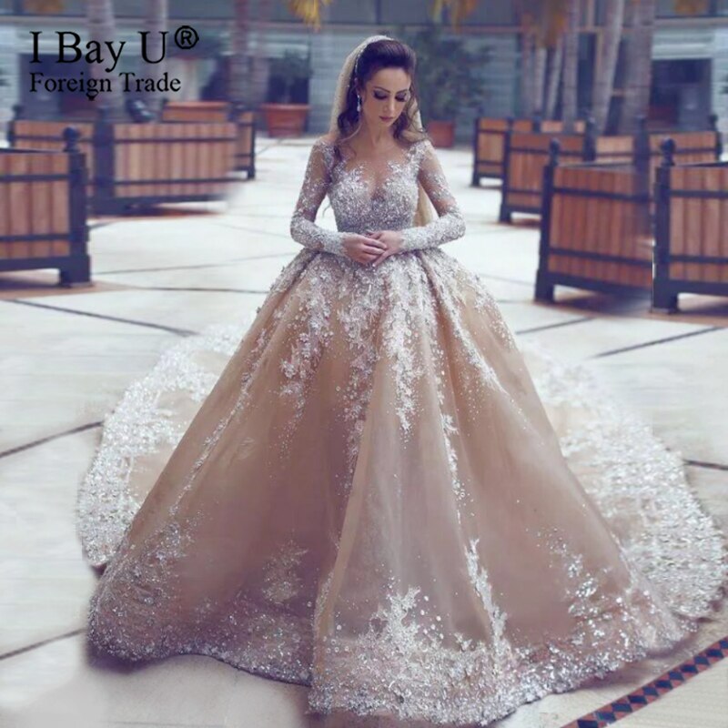 100% Real Work Video Luxury Full Beading Pearl Wedding Dress 2020 Long Sleeve Bespoke Wedding Gown 2pcs Design Bridal Dresses