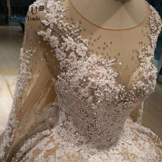 100% echtes Arbeitsvideo Luxus Voll Perlen Perlen Brautkleid 2020 Langarm Maßgeschneidertes Brautkleid 2pcs Design Brautkleider