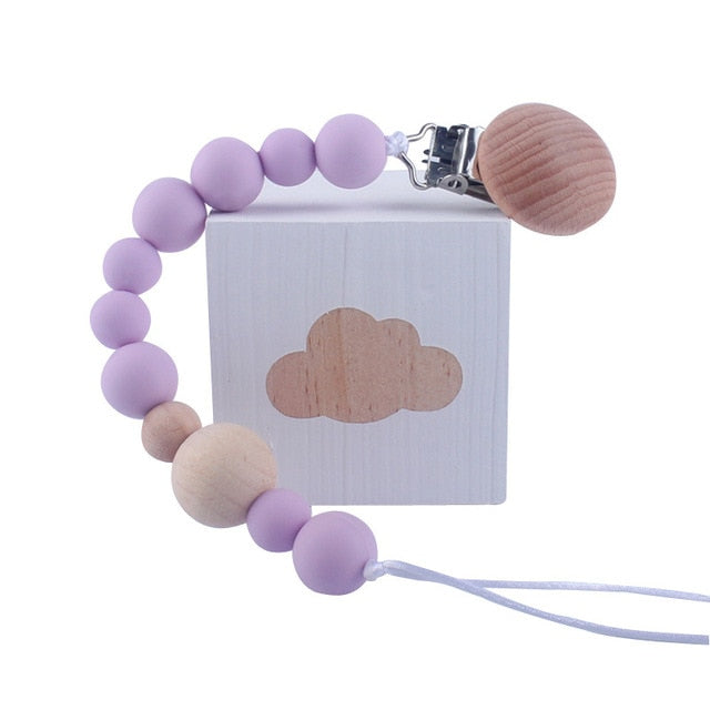 Baby Wood Beaded Pacifier Clip Silicone Chain Nipple Holder Infant Soother Teether