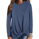 Plus Size Chic Lady Solid Color O Neck Long Sleeve Knotted Knitted Sweater Top