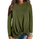 Plus Size Chic Lady Solid Color O Neck Long Sleeve Knotted Knitted Sweater Top