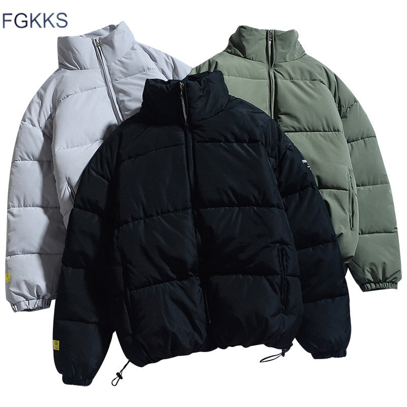 FGKKS, nuevos Parkas de invierno para hombre, Parkas de Color sólido, marca de calidad, chaqueta gruesa cálida con cuello levantado para hombre, abrigo Parka informal de moda para hombre