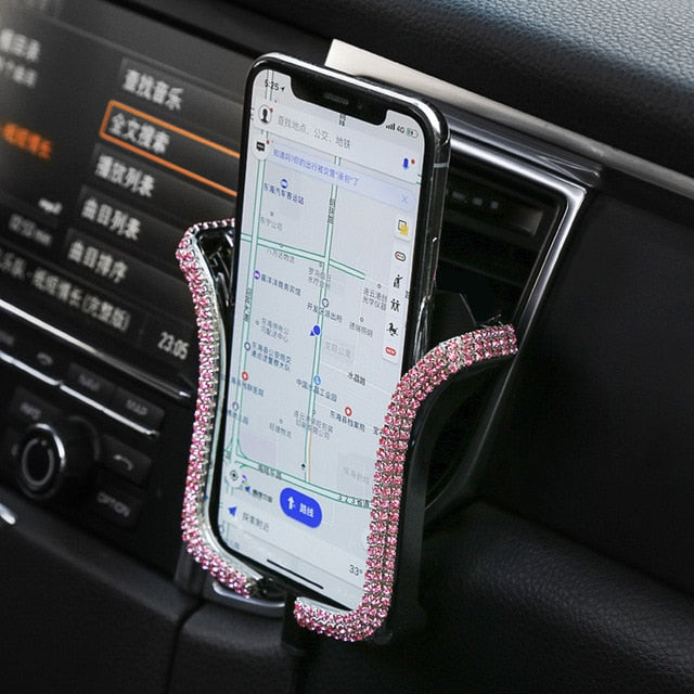 Soporte universal para teléfono de coche con Bing Crystal Rhinestone Car Air Vent Mount Clip Soporte para teléfono celular para iPhone Samsung Car Holder