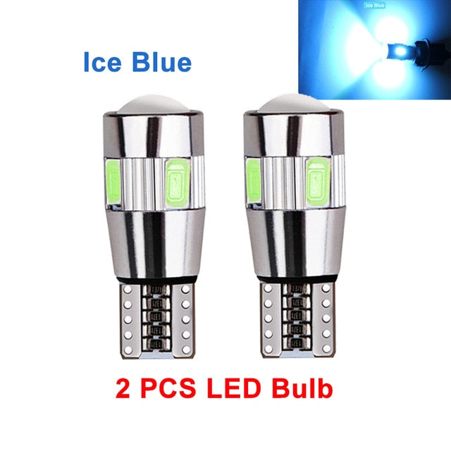 2 bombillas LED para coche 5W5 T10 W5W, luz de señal LED Canbus 12V 6000K, luces de marcha atrás laterales de cuña de clasificación automática 5630 6SMD azul sin error