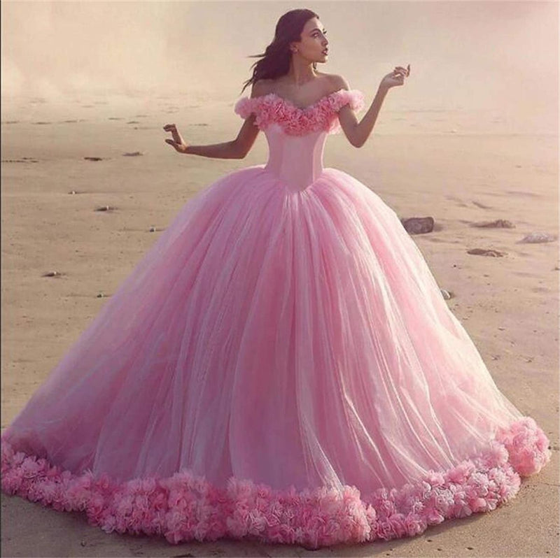 Vestido De quinceañera, Vestido De baile rosa, flores 3D, corsé De princesa, destellos De tul, dulce 16 vestidos, Vestido De Debutante