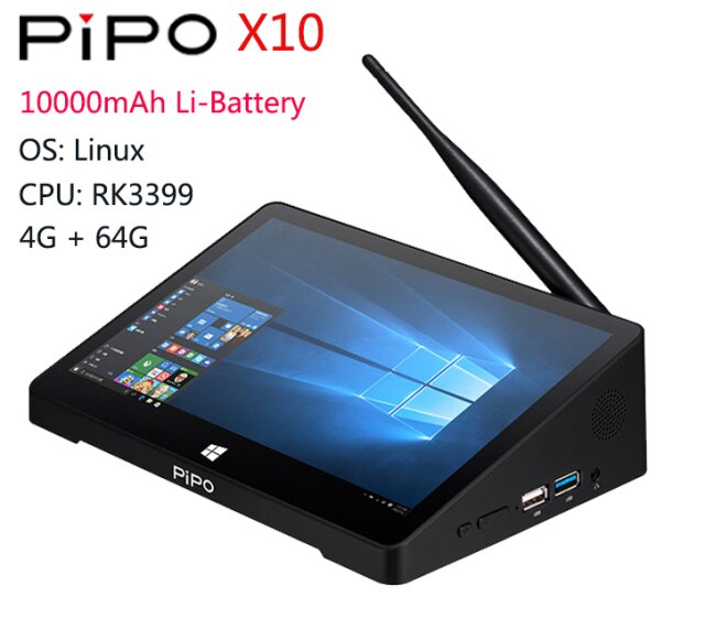 PIPO X10 Pro / X10 Mini PC de 10,8 pulgadas Win10/Android 7,0/Linux Tablet PC 4G RAM 64G ROM Z8350/RK3399 TV Box BT RJ45 USB * 4