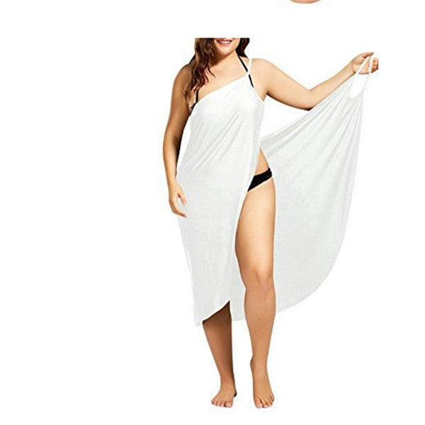 5XL Women Sexy Beach V-Neck Sling Dress 2020 Summer Towel Backless Swimwear Cover Up Wrap Robe Female Tropical Dresses Plus Size