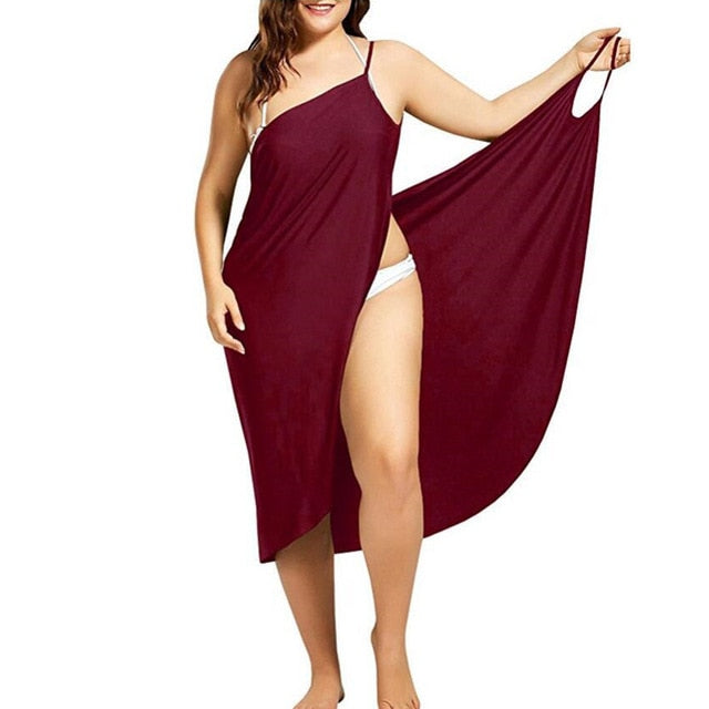 5XL Women Sexy Beach V-Neck Sling Dress 2020 Summer Towel Backless Swimwear Cover Up Wrap Robe Female Tropical Dresses Plus Size