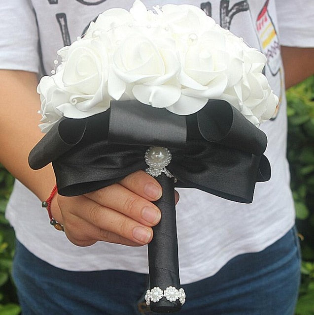 Barato PE Rose Dama de honor Boda Flores de espuma Rose Ramo de novia Cinta Fake Wedding bouquet de noiva Personalizado