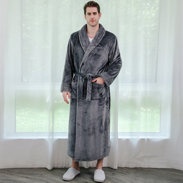 Men Winter Plus Size Long Coral Fleece Bathrobe Kimono Warm Flannel Bath Robe Men Cozy Robes Night Sleepwear Women Dressing Gown