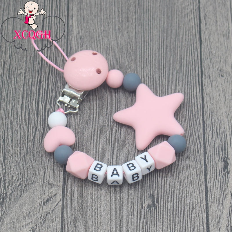 XCQGH Personalized Name Handmade Pacifier Clips Holder Chain Silicone Pacifier Chains Five Star Baby Teether Teething Chain