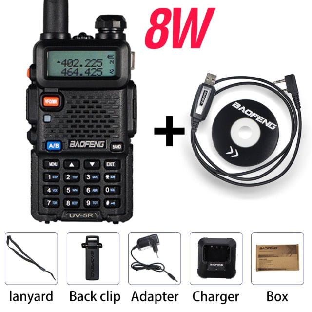 Real 8W Baofeng UV-5R Walkie Talkie UV 5R Dual Band Walkie FM Transceptor UV5R Amateur Ham CB Estación de radio Transmisor de caza