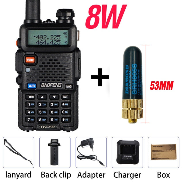 Real 8W Baofeng UV-5R Walkie Talkie UV 5R Dual Band Walkie FM Transceptor UV5R Amateur Ham CB Estación de radio Transmisor de caza
