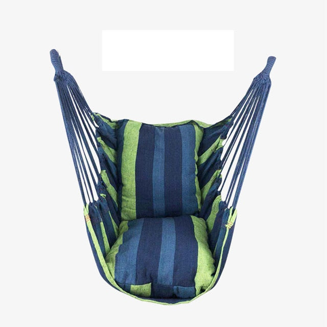 Hamaca portátil silla colgante cuerda silla columpio asiento con 2 almohadas para jardín interior exterior hamaca de moda columpios