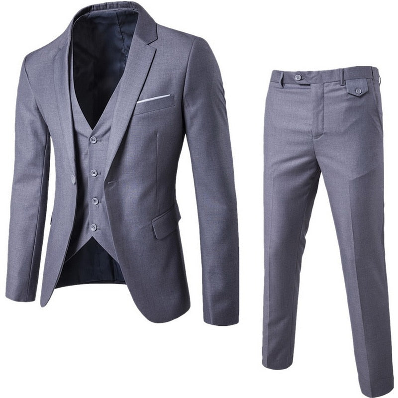 Men's Fashion Slim Suits Business Casual Clothing Groomsman three-piece Suit Blazers Jacket Pants Trousers Vest Sets