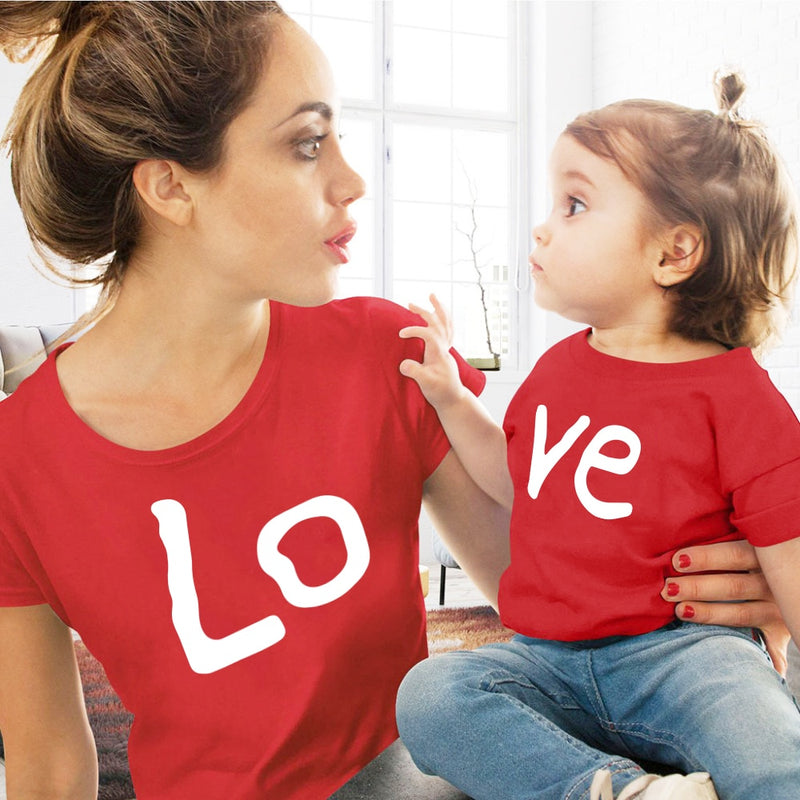 Liebe Familie passende Kleidung rot Baumwolle Mutter und Tochter kleiden T-Shirt mit Aufdruck Mama und ich kleiden Baby Kinder Mädchen Jungen Kleidung