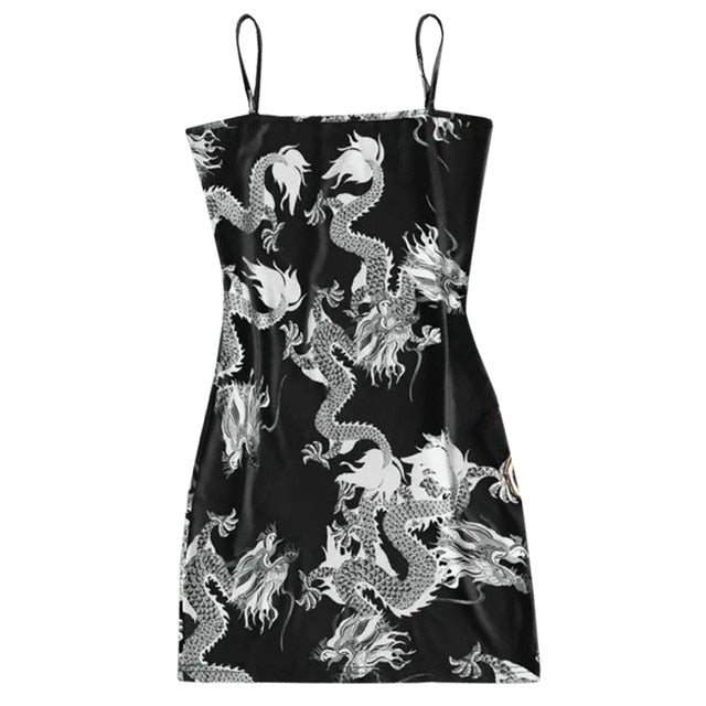 2020 New Summer Women Dragon Pattern Sleeveless Split Hip Slender Slim Fit Sexy Print Dress сарафаны женские летние motel rocks
