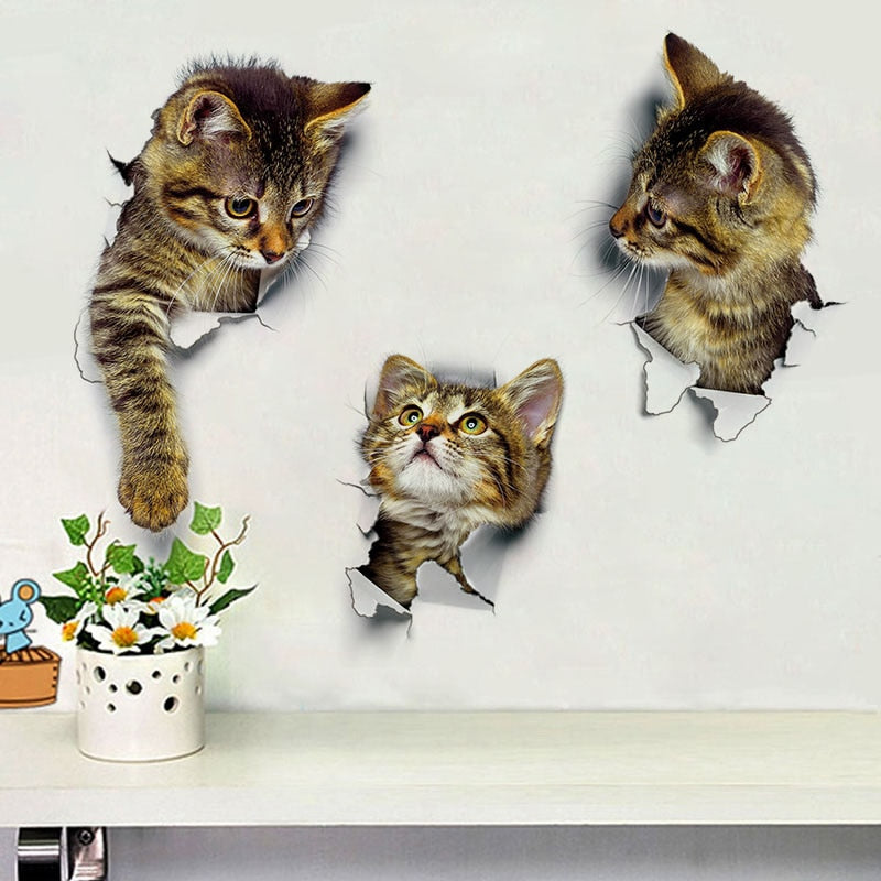 Cute 3D Cat Wallpaper Decorating Bathroom Toilet Living Room Home Decor Decal Background PVC Stickers Wallpapersc CLH@8
