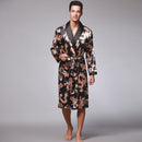 Men Silk Summer and Autumn Satin Kimono Bathrobe Golden Dragon Knee Length Long Sleeve Black Bath Robe Dressing Gown Sleepwear