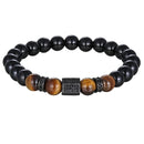 XQNI Matte Onyx Stone&amp;Tiger Eye Combination Stitching with Cubic Zircon Hand Jewelry Beads Bracelet Elastic Stretch Men Bracelet