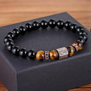 XQNI Matte Onyx Stone&amp;Tiger Eye Combination Stitching with Cubic Zircon Hand Jewelry Beads Bracelet Elastic Stretch Men Bracelet
