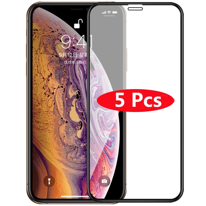 5Pcs/Lot Full Cover Tempered Glass For iPhone XS Max XR Screen Protector Glass On iPhone 6 6s 7 8 Plus X 5 5S 11 12 Pro Max Mini