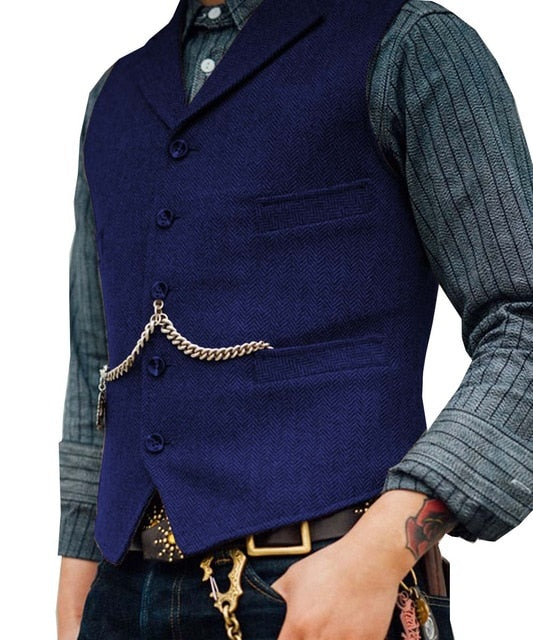 Chaleco de traje para hombre Boutique Tweed de lana Slim Fit ocio algodón hombre caballero Beckham chaleco de negocios para padrinos de boda