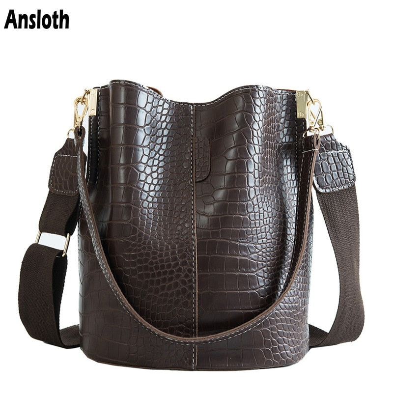Ansloth Crocodile Umhängetasche für Damen Umhängetasche Markendesigner Damen Taschen Luxus PU Ledertasche Bucket Bag Handtasche HPS405