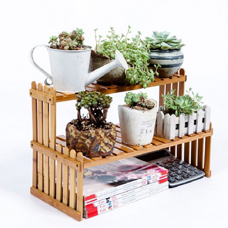 Plant Shelf Flower Display Stand Bamboo Wood Storage Rack Garden Organizer