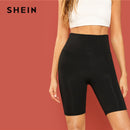 SHEIN negro Casual sólido cultivo cintura ancha ciclismo mallas cortas verano moderno señora mujer Pantalones