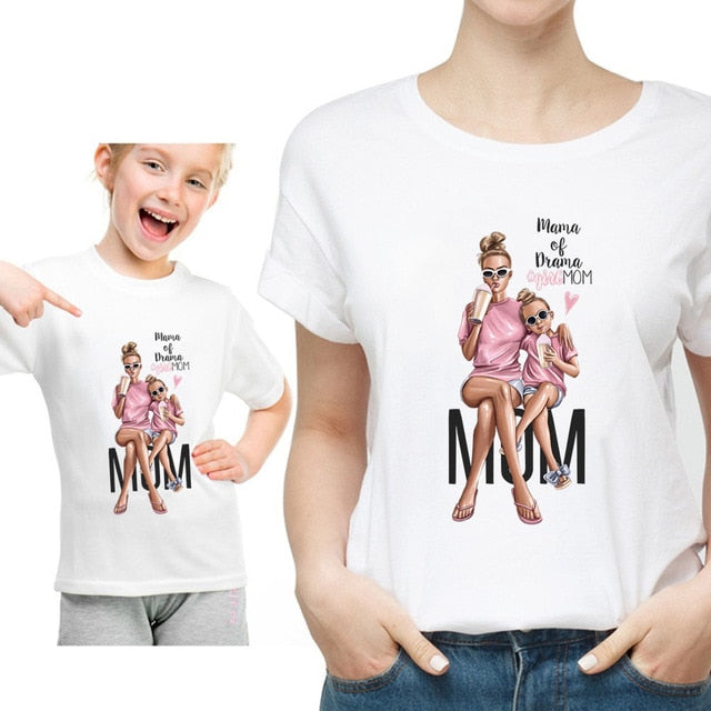 Ropa divertida de verano para la familia, camiseta blanca Kawaii, ropa a juego para madre e hija, camiseta de apariencia familiar