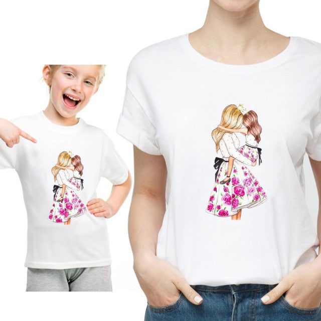 Funny Summer Family Matching Clothes Kawaii White Tshirt Matching Mother Daughter Clothes Family Look T-shirt