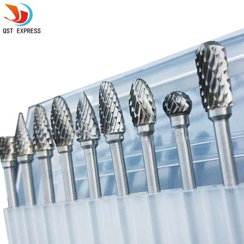 New 10pc 1/8" Shank Tungsten Carbide Milling Cutter Rotary Tool Burr Double Diamond Cut Rotary Dremel Tools Electric Grinding