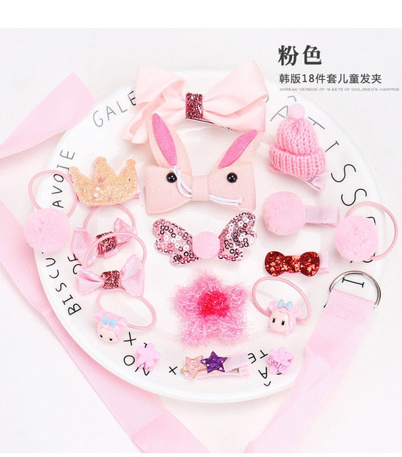 18pcs Baby Girl Headband for Children's Turban Darling Bows Kids Headwear Elastic Hair Bands Clips Hairpins Set Baby Accessories