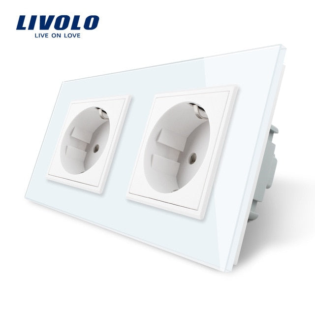 Livolo EU Standard Wall Power Socket, 4colors Crystal Glass Panel, Manufacturer of 16A Wall Outlet, C7C2EU-11/12/13/15