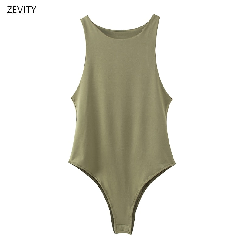 New 2020 Women sexy sleeveless solid color slim bodysuits female chic o neck soft blouse brand office wear playsuits tops LS6718