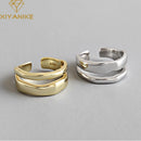 XIYANIKE 925 plata esterlina moda elegante giro dos anillos circulares para mujeres pareja Simple geométrico hecho a mano joyería ajustable