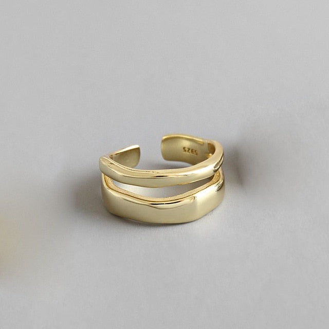XIYANIKE 925 Sterling Silver Trendy Elegant Twist Two Circle Rings for Women Couple Simple Geometric Handmade Jewelry Adjustable