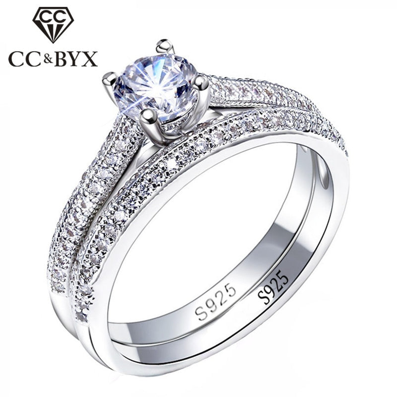 Anillos de plata CC 925 para mujer, diseño Simple, doble apilable, joyería de moda, conjuntos nupciales, accesorio de anillo de compromiso de boda CC634