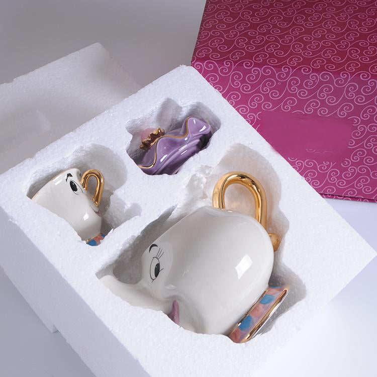 Neue Cartoon Schönheit und das Biest Teekanne Tasse Mrs Potts Chip Teekanne Tasse Ein Set Schönes Weihnachtsgeschenk Schnelle Post
