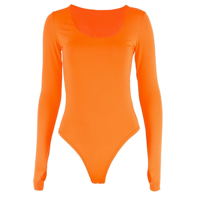 Orange Neon Bodysuit Women Long Sleeve Bodycon Sexy 2019 Autumn Winter Streetwear Club Party Outfits Casual Female Clothing