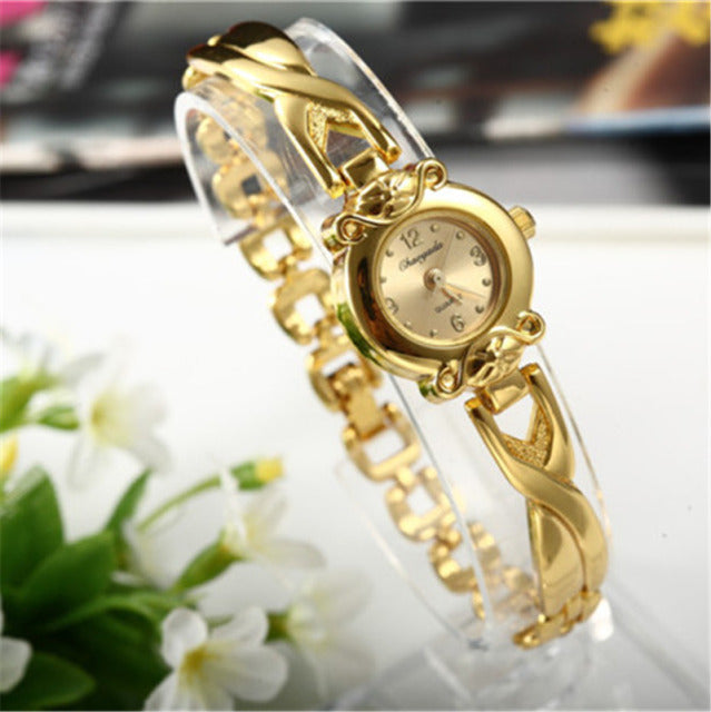 Reloj de pulsera para Mujer, Relojes dorados, esfera pequeña, reloj de cuarzo, reloj de pulsera Popular, relojes elegantes para Mujer
