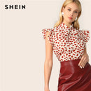 SHEIN elegante pajarita roja cuello volante ajuste pétalo estampado Top blusa mujer verano 2019 Oficina señora ropa de trabajo blusas sin mangas