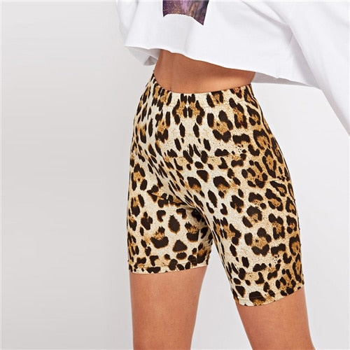 SHEIN Multicolor Casual Highstreet Leopard Print Skinny Short Legging Summer Modern Lady Athleisure Mujeres Pantalones cortos