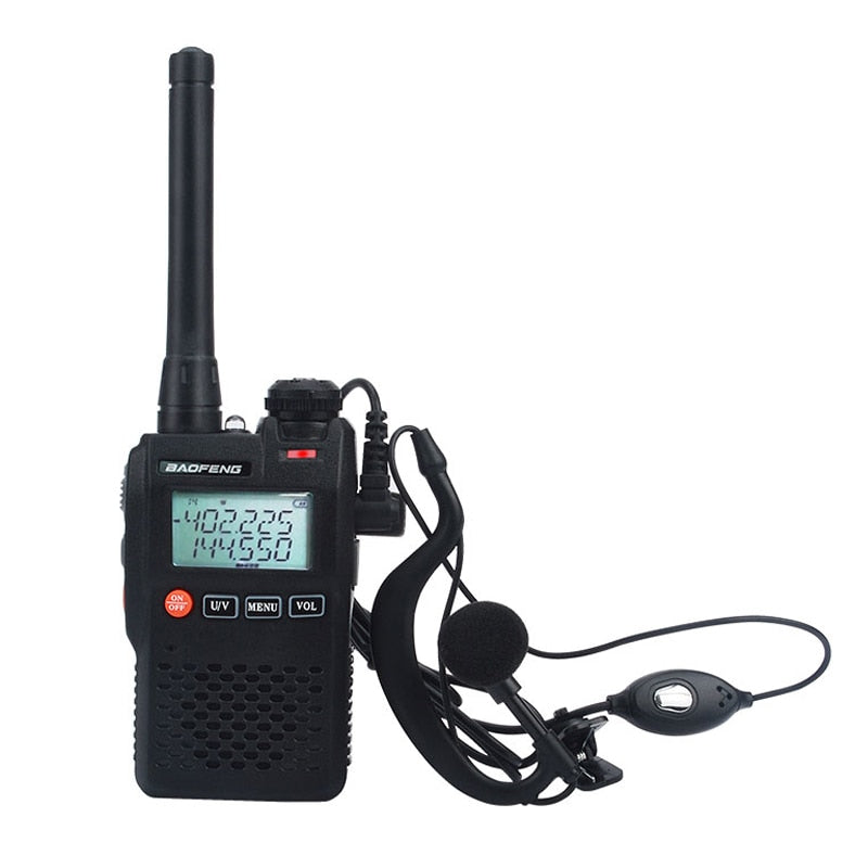 Baofeng Talkie Walkie UV-3R mini bolsillo VOX radio bidireccional Banda dual Pantalla dual 2W 99CH Radio FM con manos libres