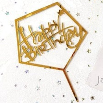 Happy Birthday Love Flag Cake Topper Acrylic Letter Gold Silver Cake Top Flag Decoration for Birthday Party Wedding Supplies