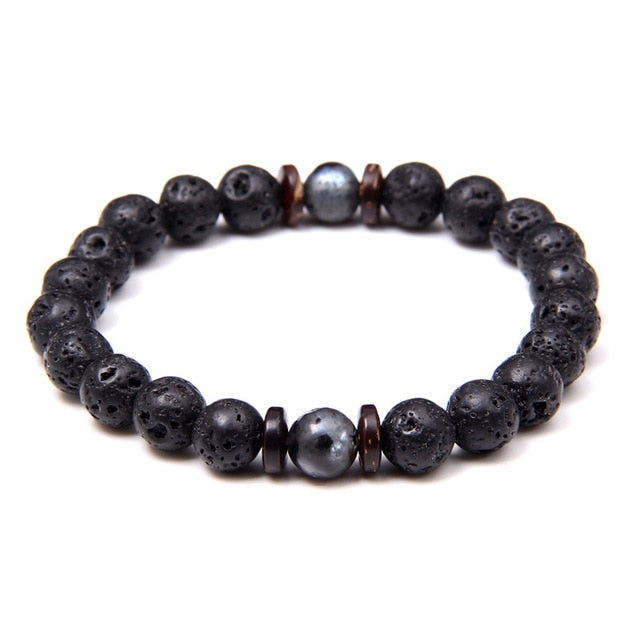 Conjunto de pulseras de labradorita Natural, pulseras de hematita Real de energía transparente, pulseras de cuentas de piedra de ónix negro pulido para hombres y mujeres