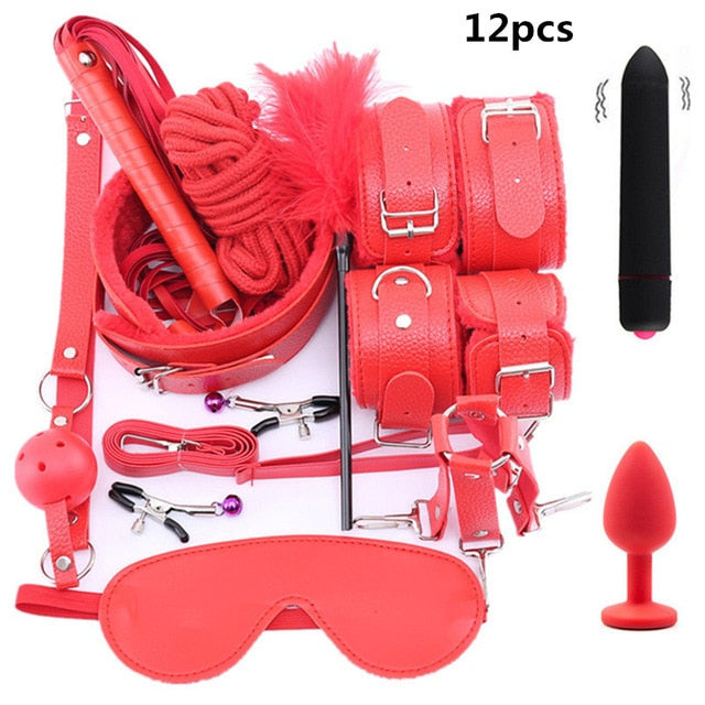 Erotic Sex Toys For Adult Game Leather Erotic BDSM Sex Kits Bondage Handcuffs Sex Game Whip Gag Nipple Clamps  SM Bdsm Toys